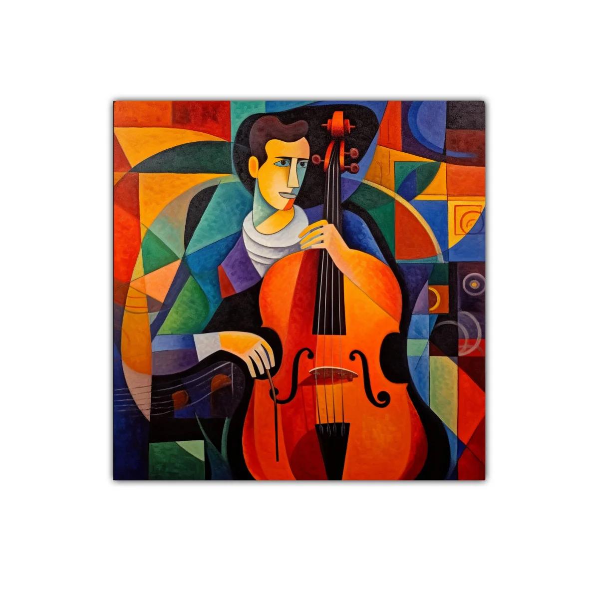 Cuadro decorativo músico tocando violonchelo en estilo cubista — imagen principal