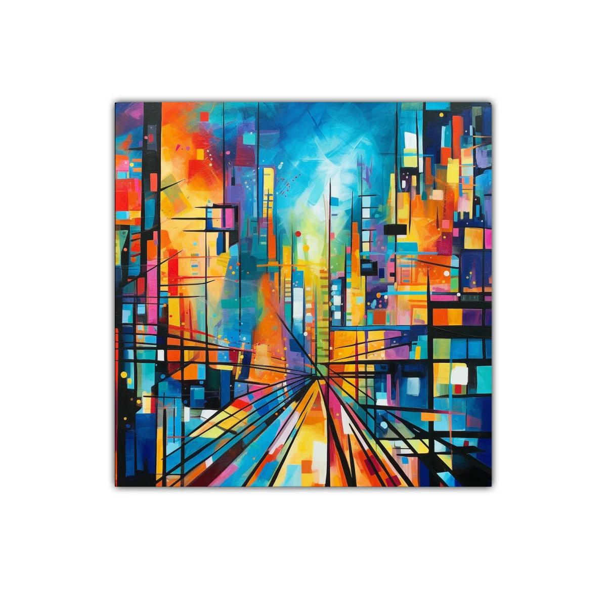 Cuadro abstracto de ciudad en colores vibrantes y energéticos