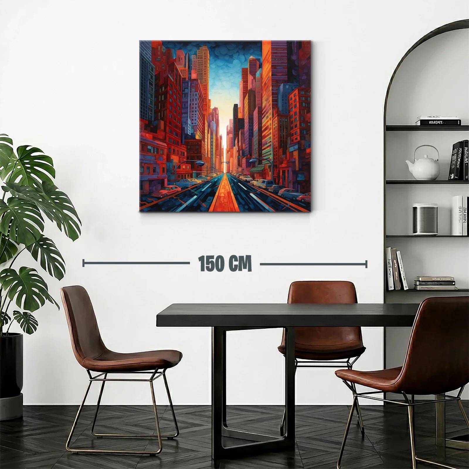 Cuadro urbano con arquitectura vibrante y luz cálida al atardecer — miniatura 2