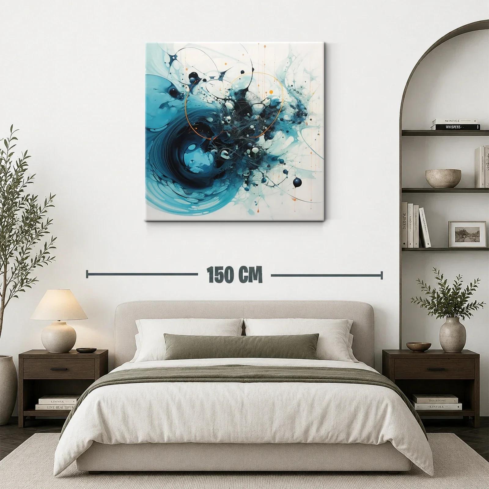 Cuadro abstracto con formas dinámicas en tonos azules y negros — miniatura 3