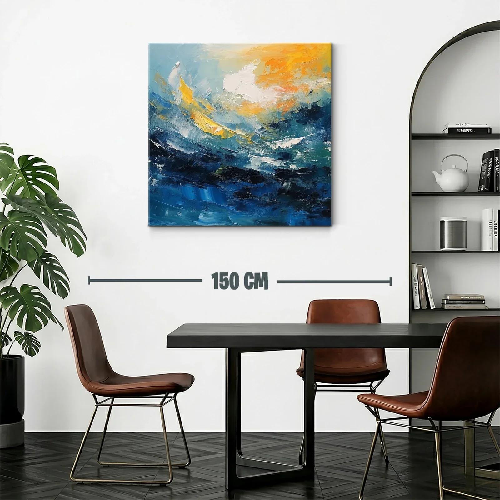 Cuadro abstracto con dinámicas olas y cielo en tonos cálidos — miniatura 2