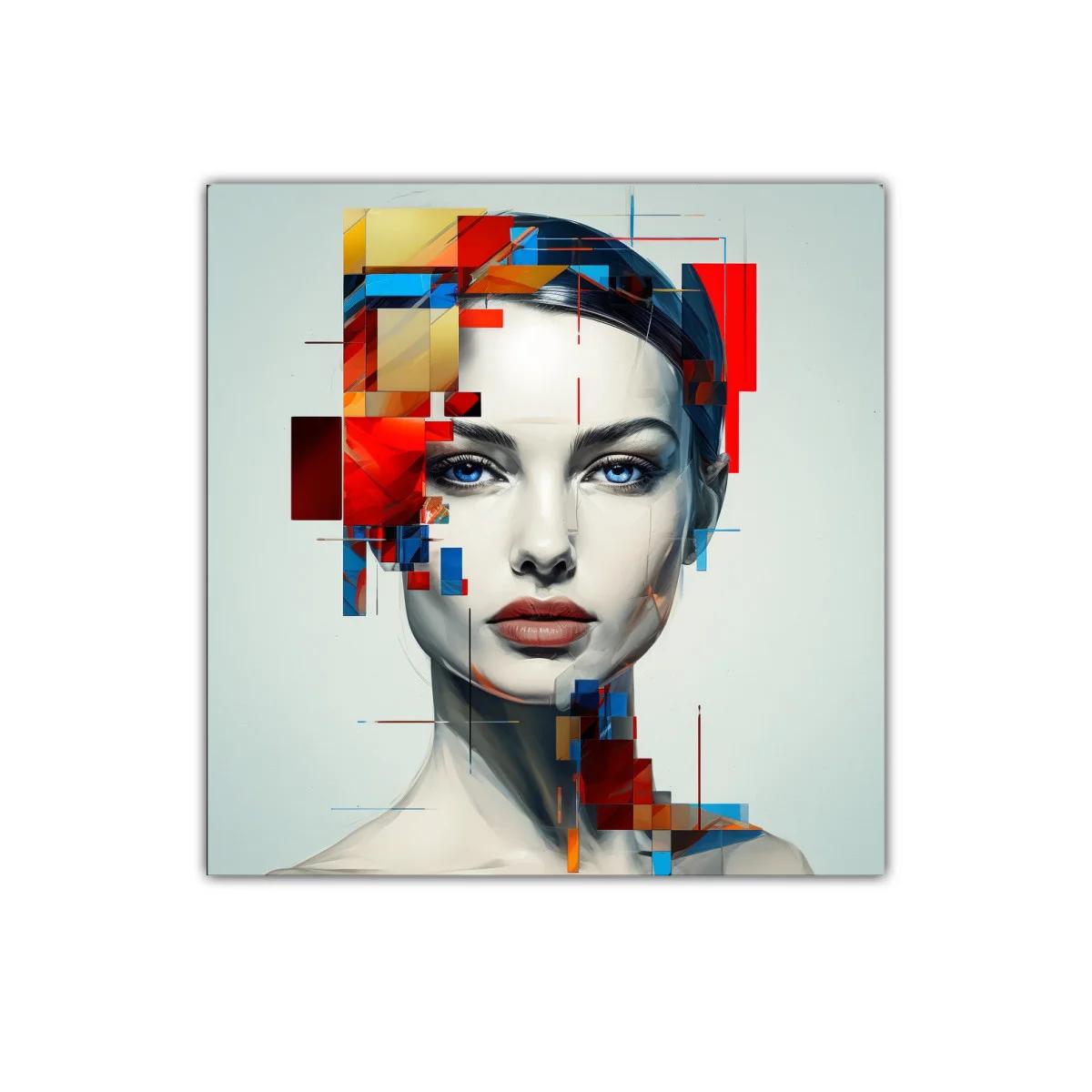 Retrato moderno con contrastes vibrantes y mirada intensa