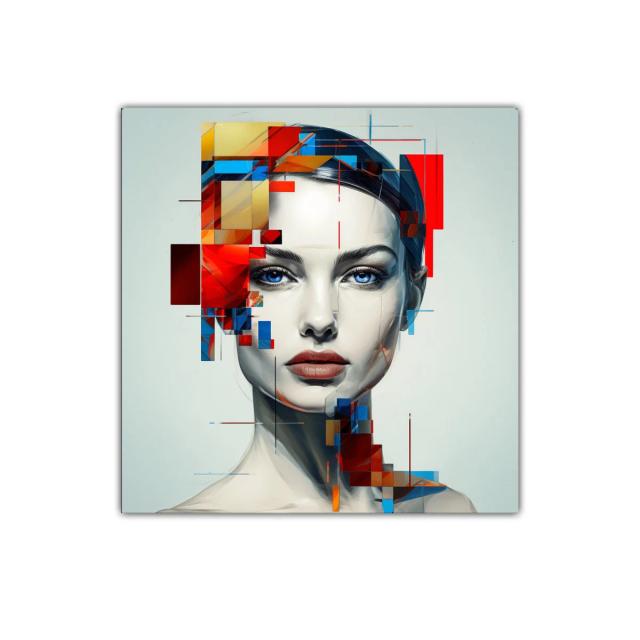 Retrato moderno con contrastes vibrantes y mirada intensa