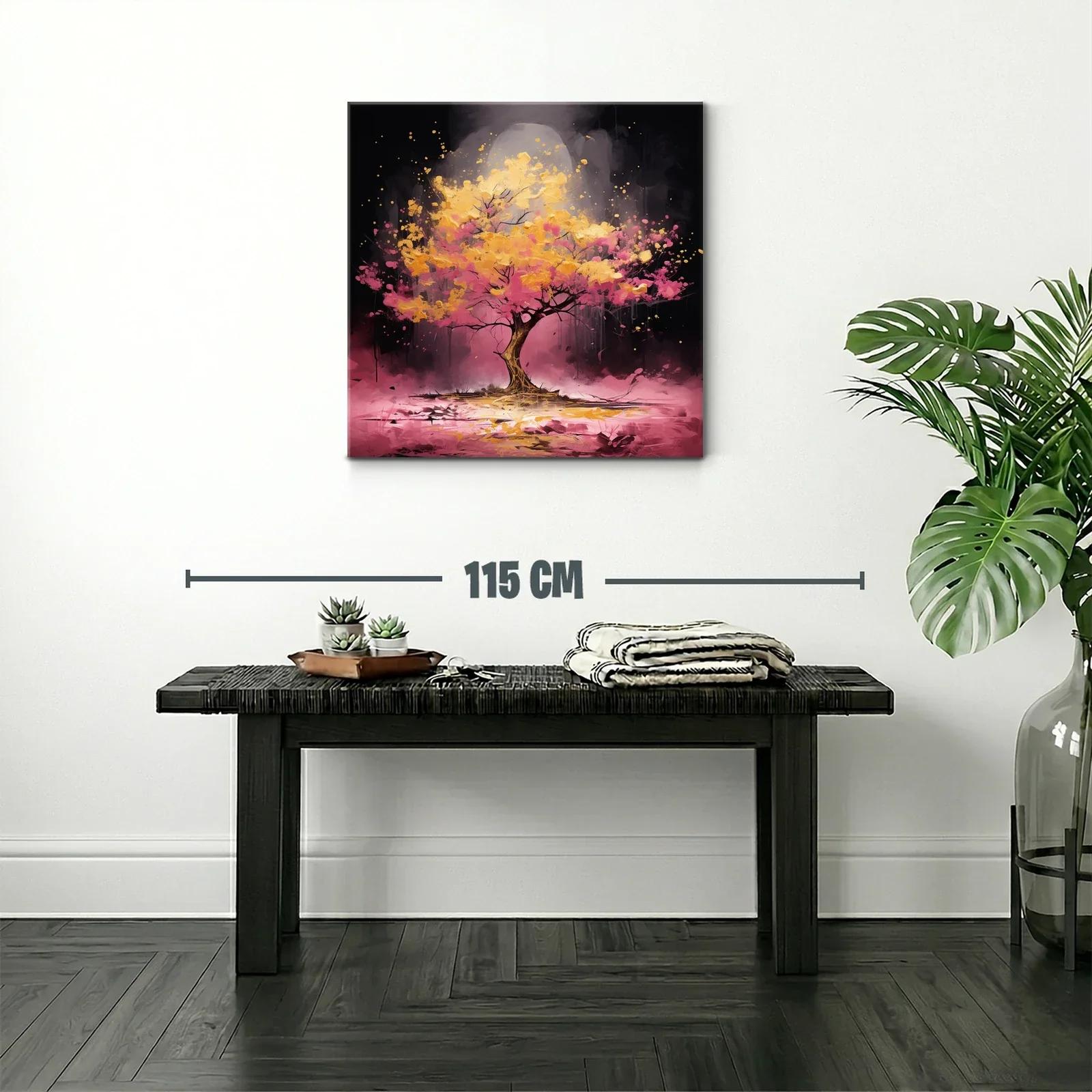 Árbol vibrante con tonos dorados y rosas en fondo oscuro — miniatura 2