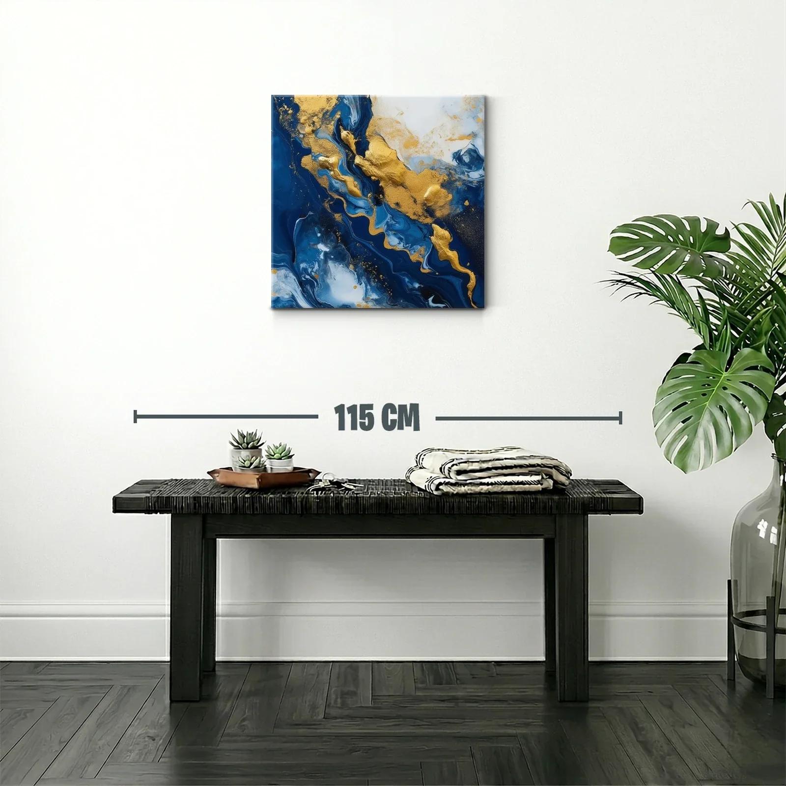 Arte abstracto en azul y dorado para ambientes elegantes — miniatura 2