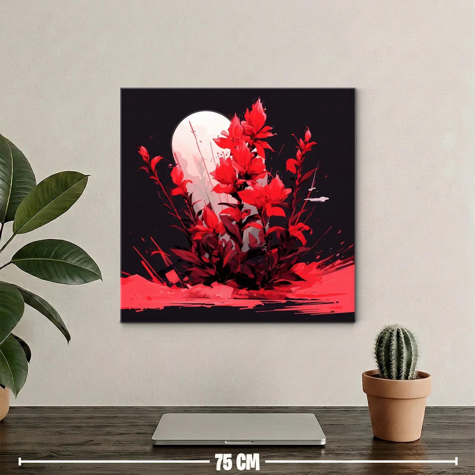 Ramo rojo vibrante bajo una luna llena brillante — miniatura 2