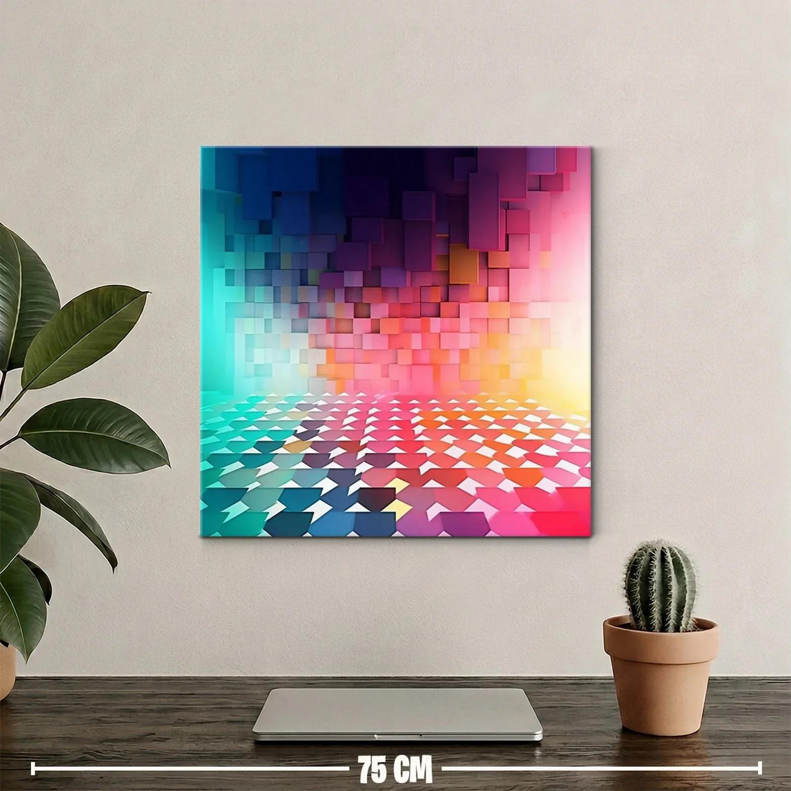 Cuadro geométrico con cubos y tonalidades vibrantes — miniatura 2