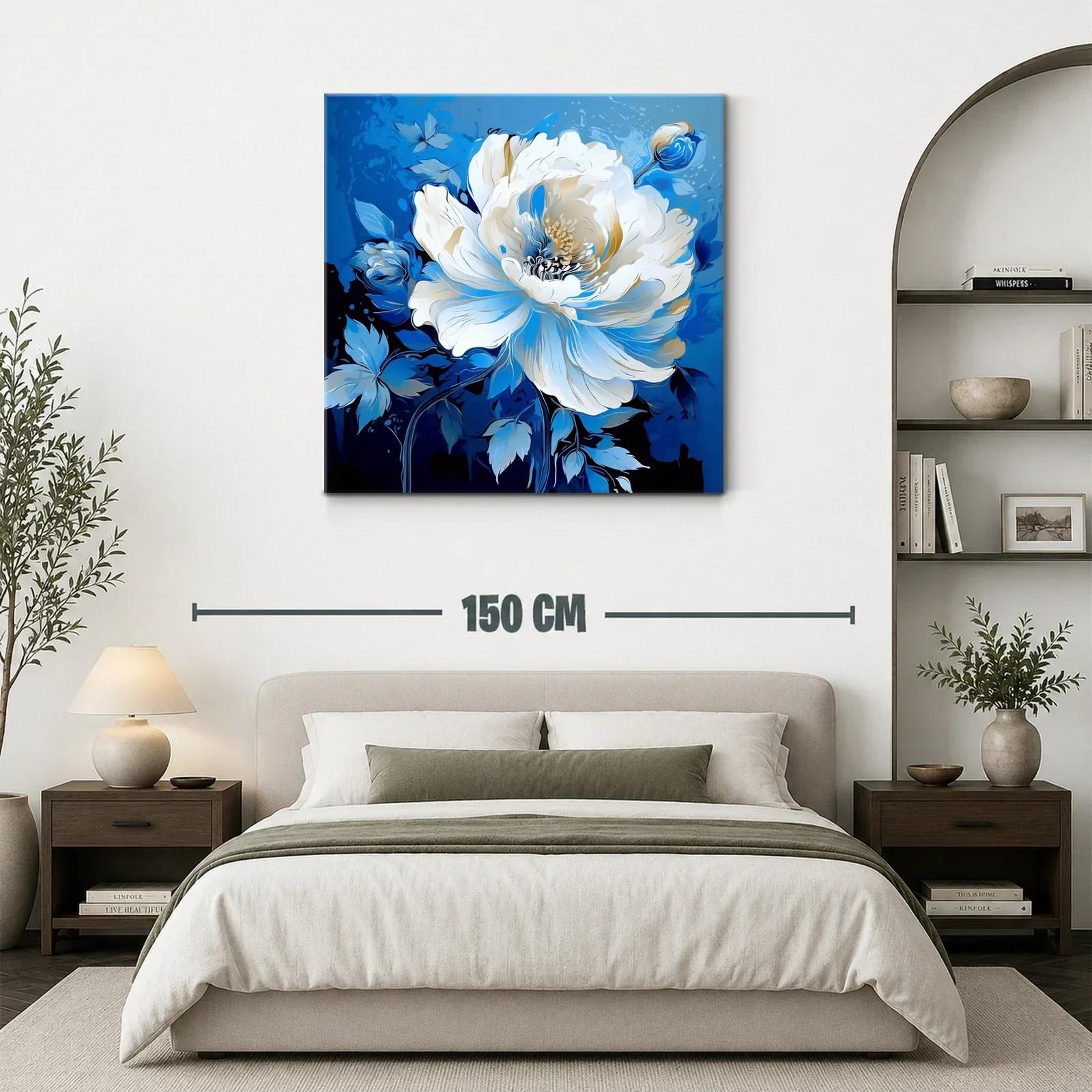 Flor blanca sobre fondo azul intenso con toque elegante — miniatura 3