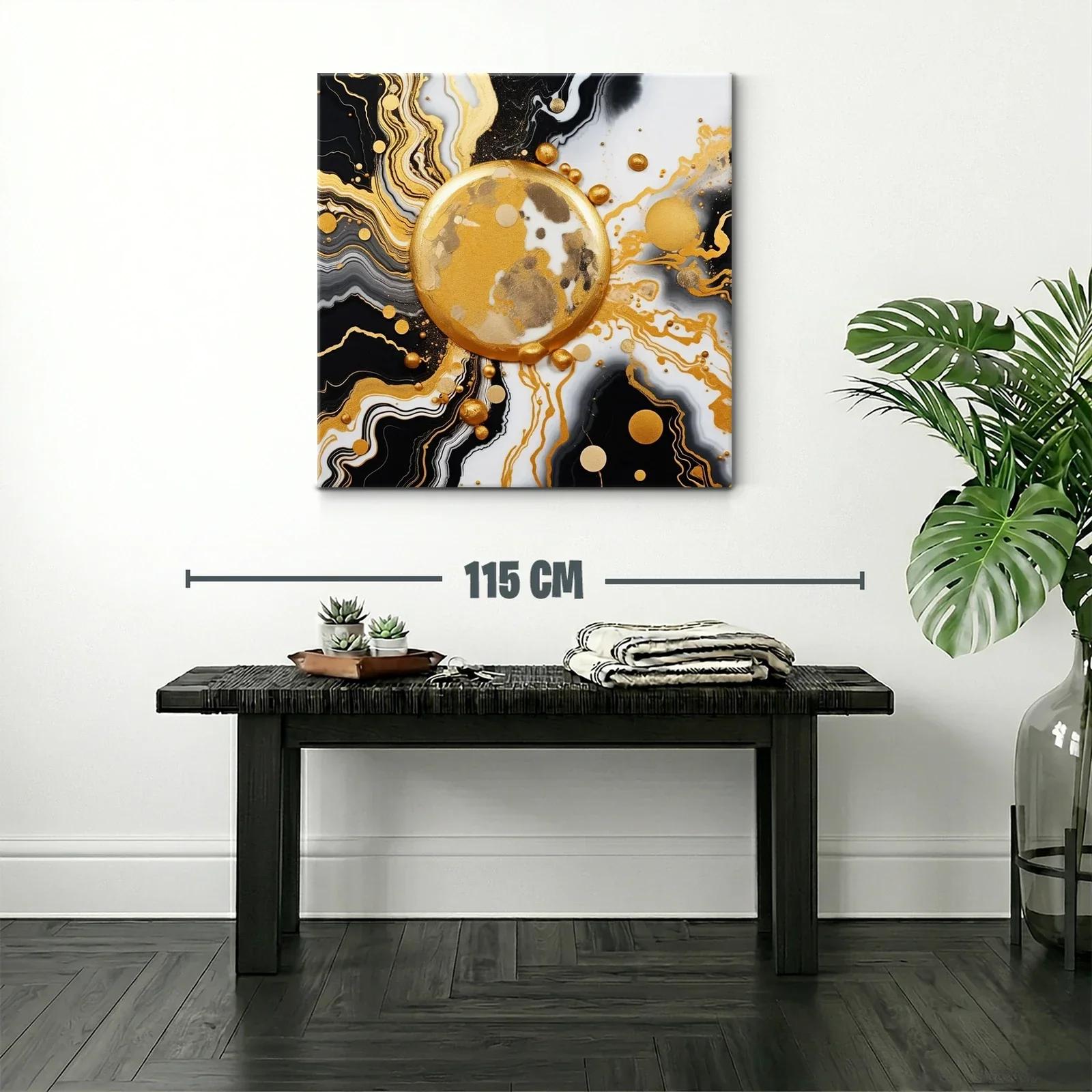 Cuadro abstracto con motivos dorados y negros modernos — miniatura 2