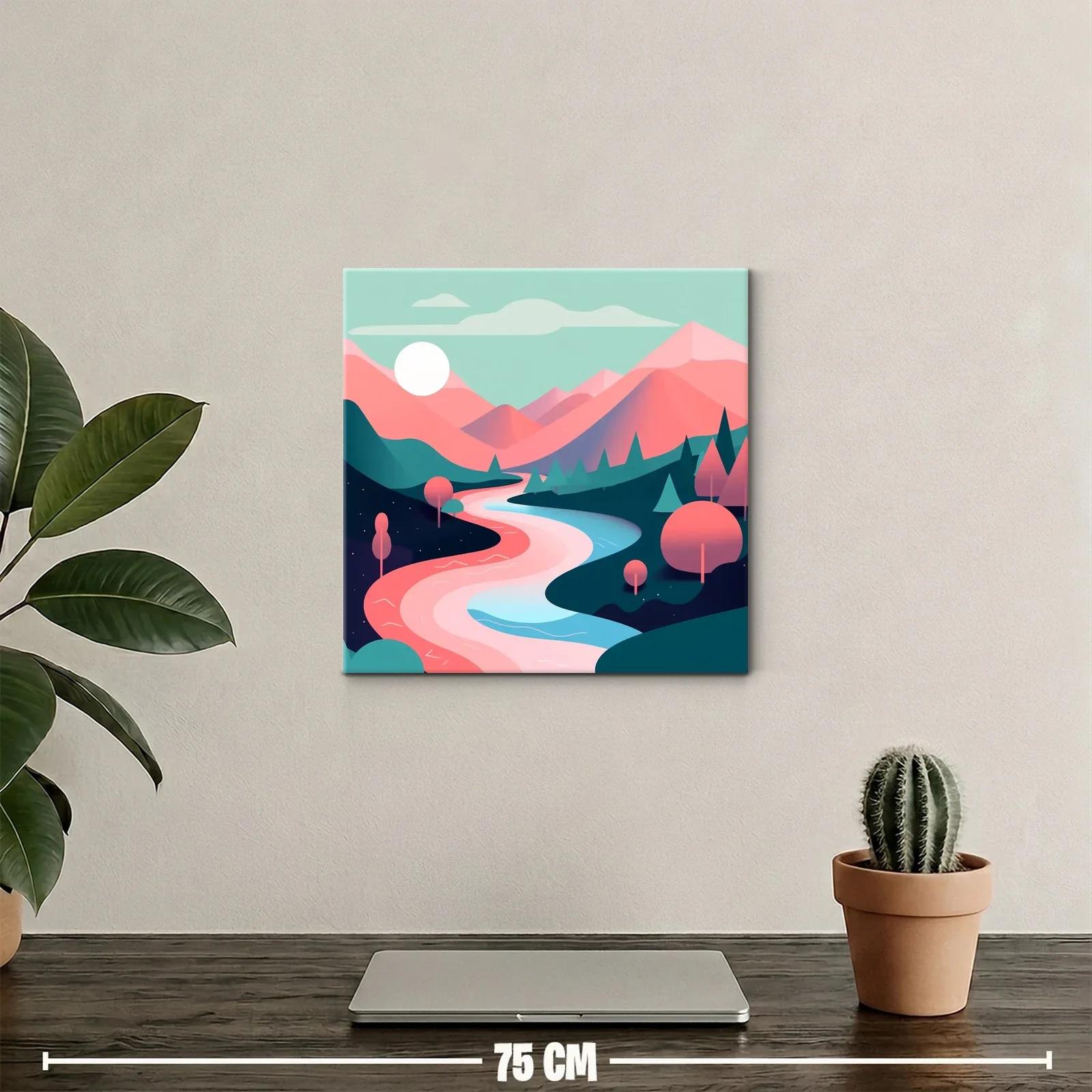 Paisaje cromático de río y montañas en tonos pastel — miniatura 2