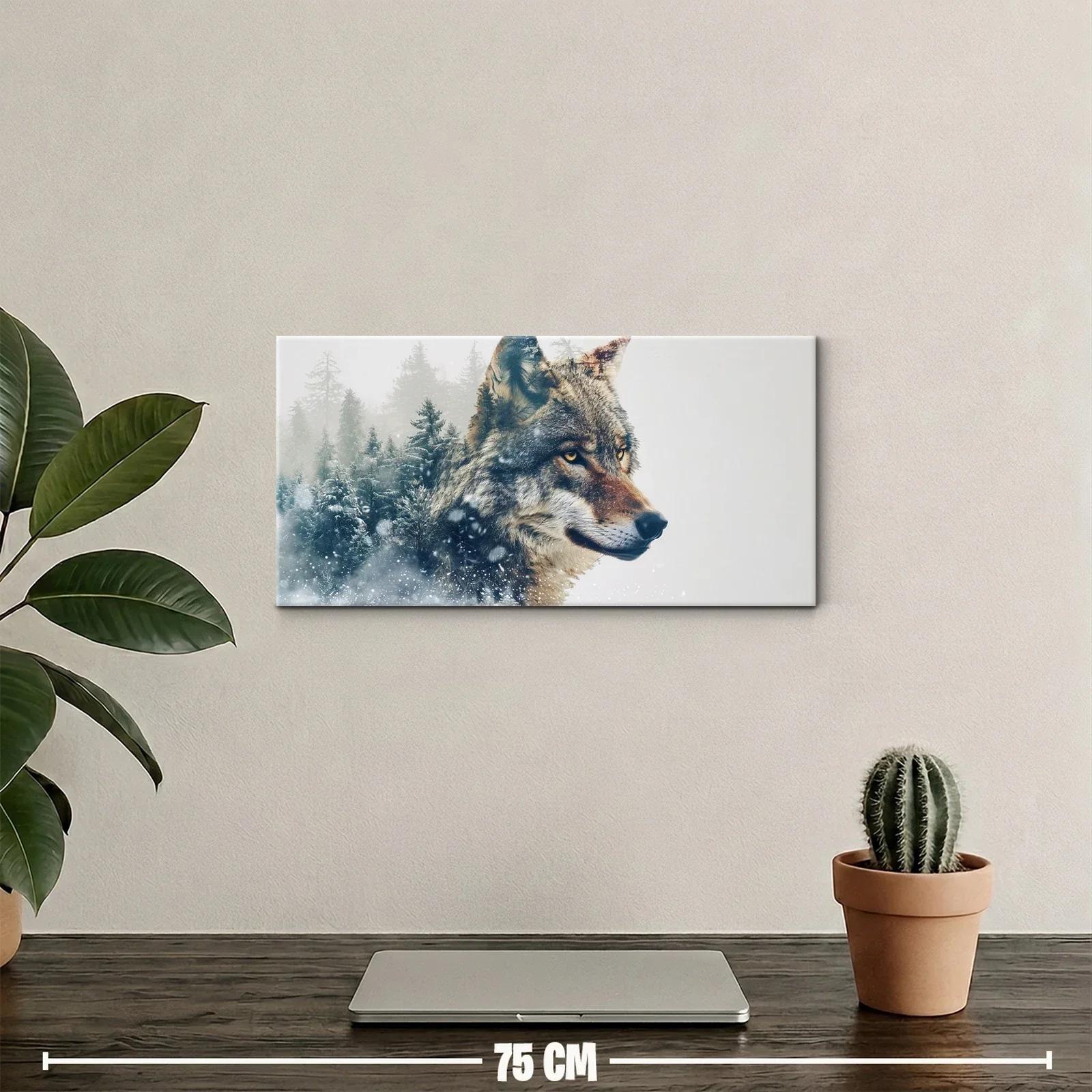 Cuadro lobo gris con bosque de coníferas y nieve — miniatura 2