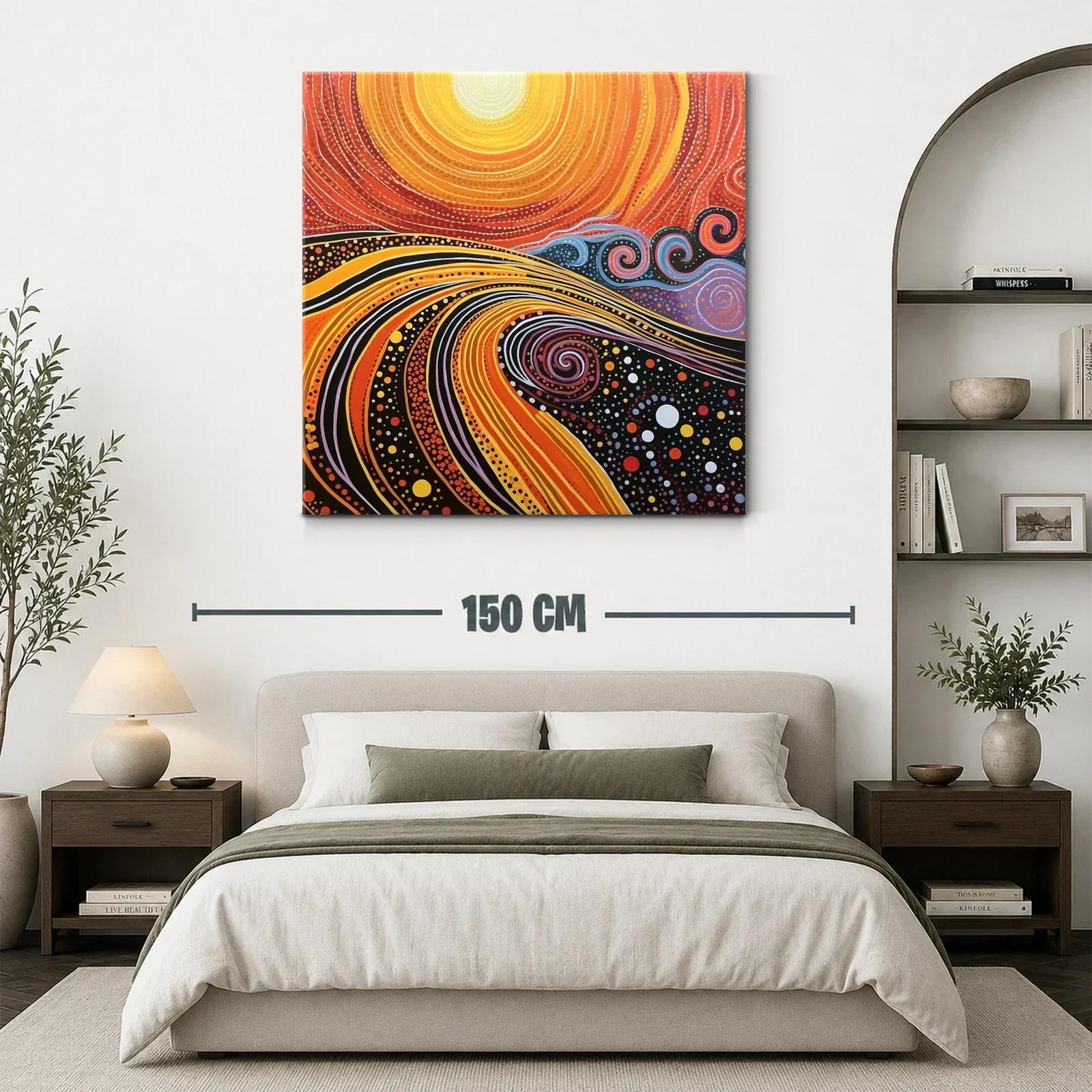 Cuadro abstracto con espirales y ondas en tonos cálidos — miniatura 3