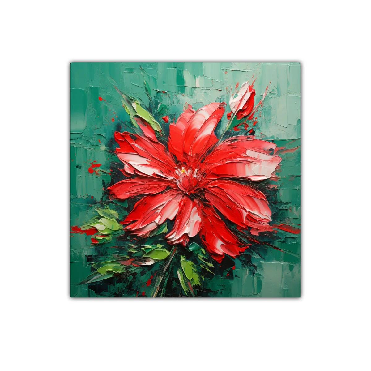 Cuadro Floral en Tonos Rojos y Verdes con Textura Viva