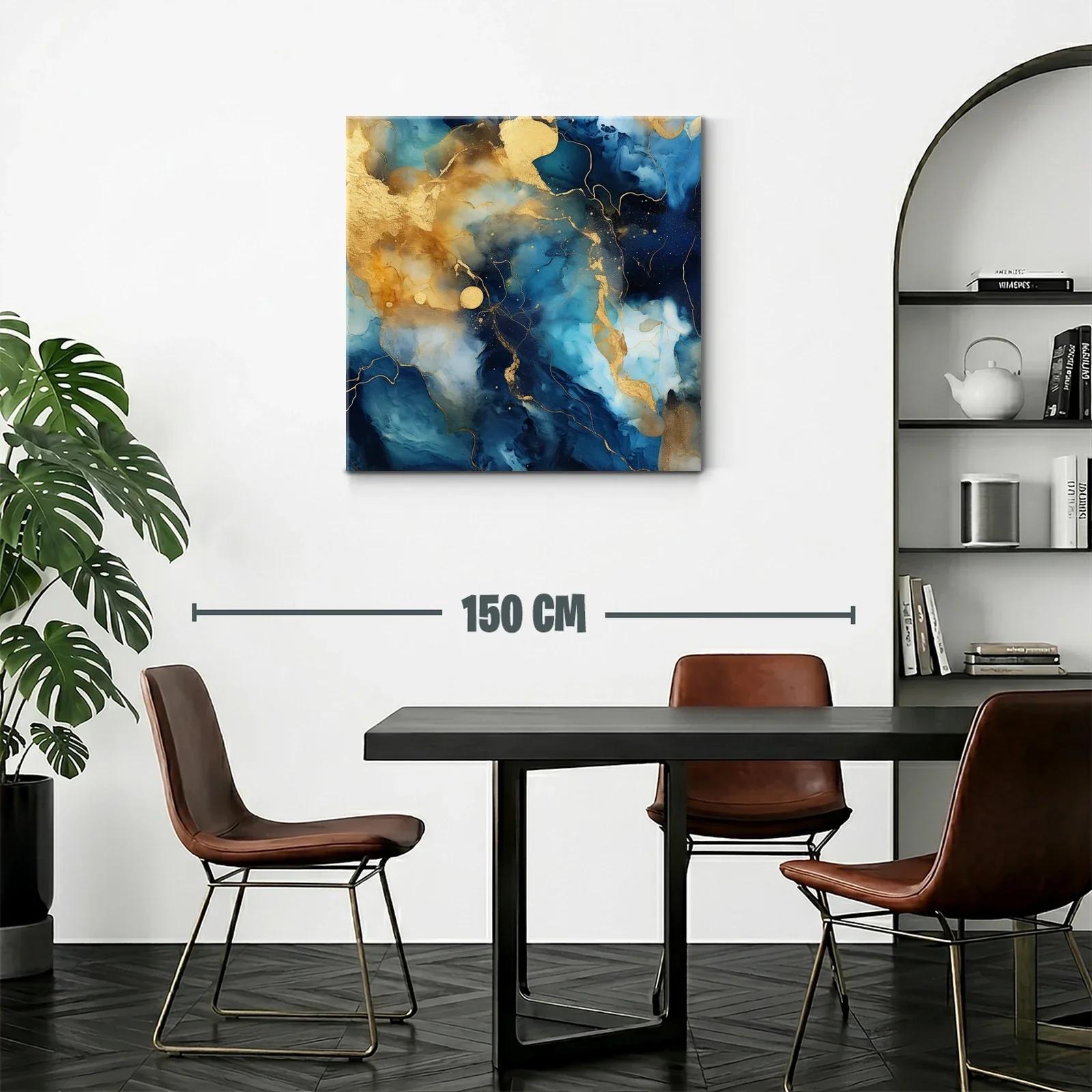 Cuadro abstracto en tonos azules y dorados con textura fluida — miniatura 2