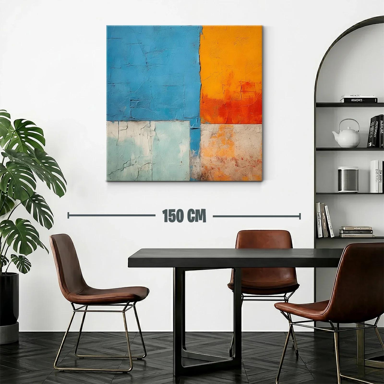 Cuadro abstracto con bloques vibrantes en azul y naranja — miniatura 2