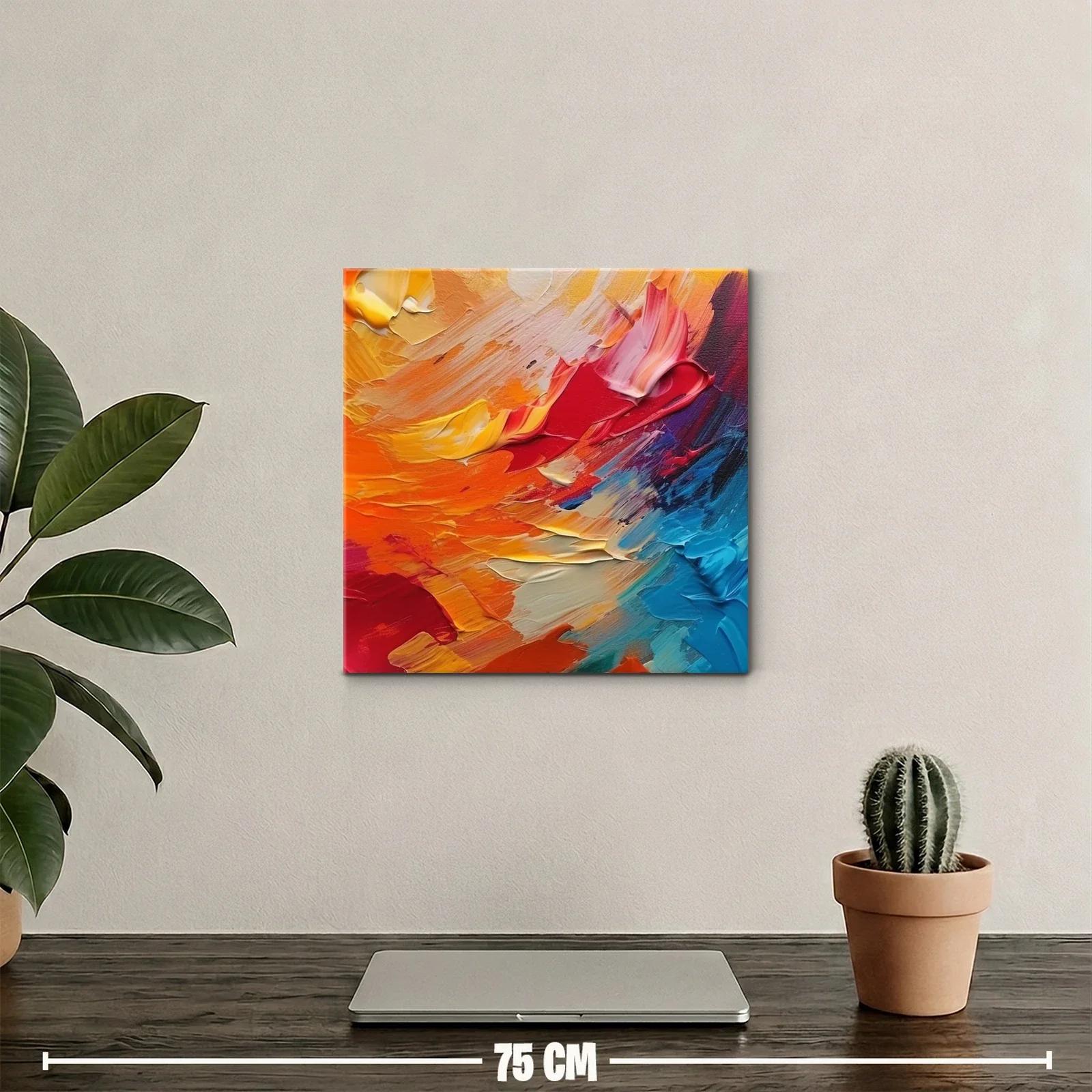 Cuadro abstracto vibrante con tonos cálidos y fríos intensos — miniatura 2