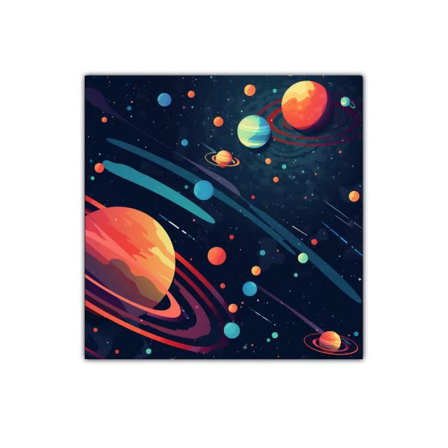 Cuadro decorativo con galaxia y colorido sistema solar