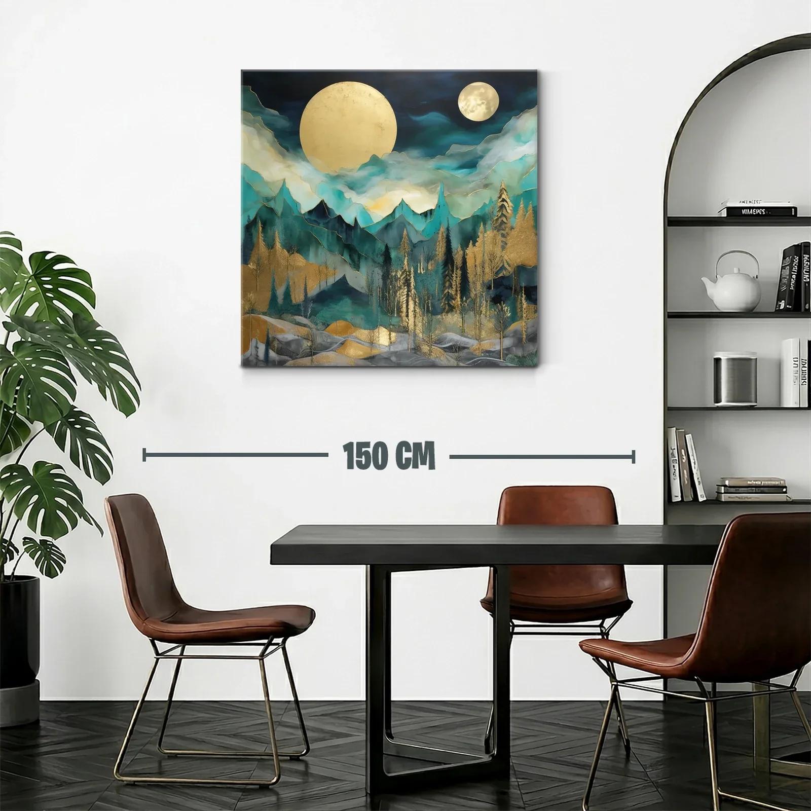 Paisaje nocturno con lunas doradas y montañas azules — miniatura 2