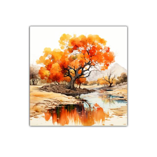 Árbol otoñal reflejado en tranquilo río de montaña