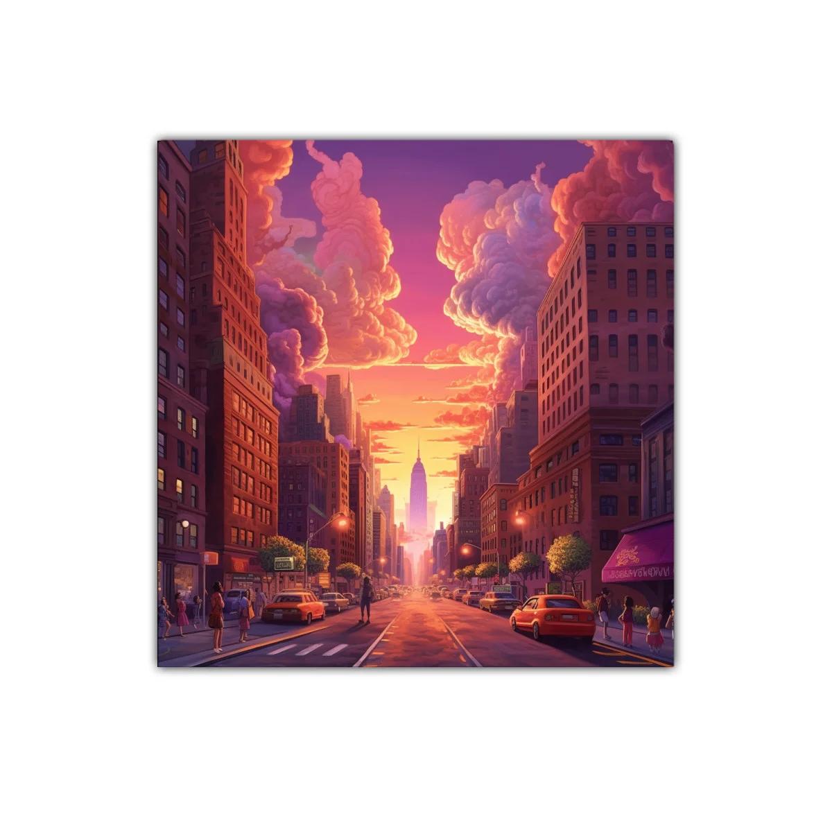 Atardecer en ciudad con cielo de nubes vibrantes