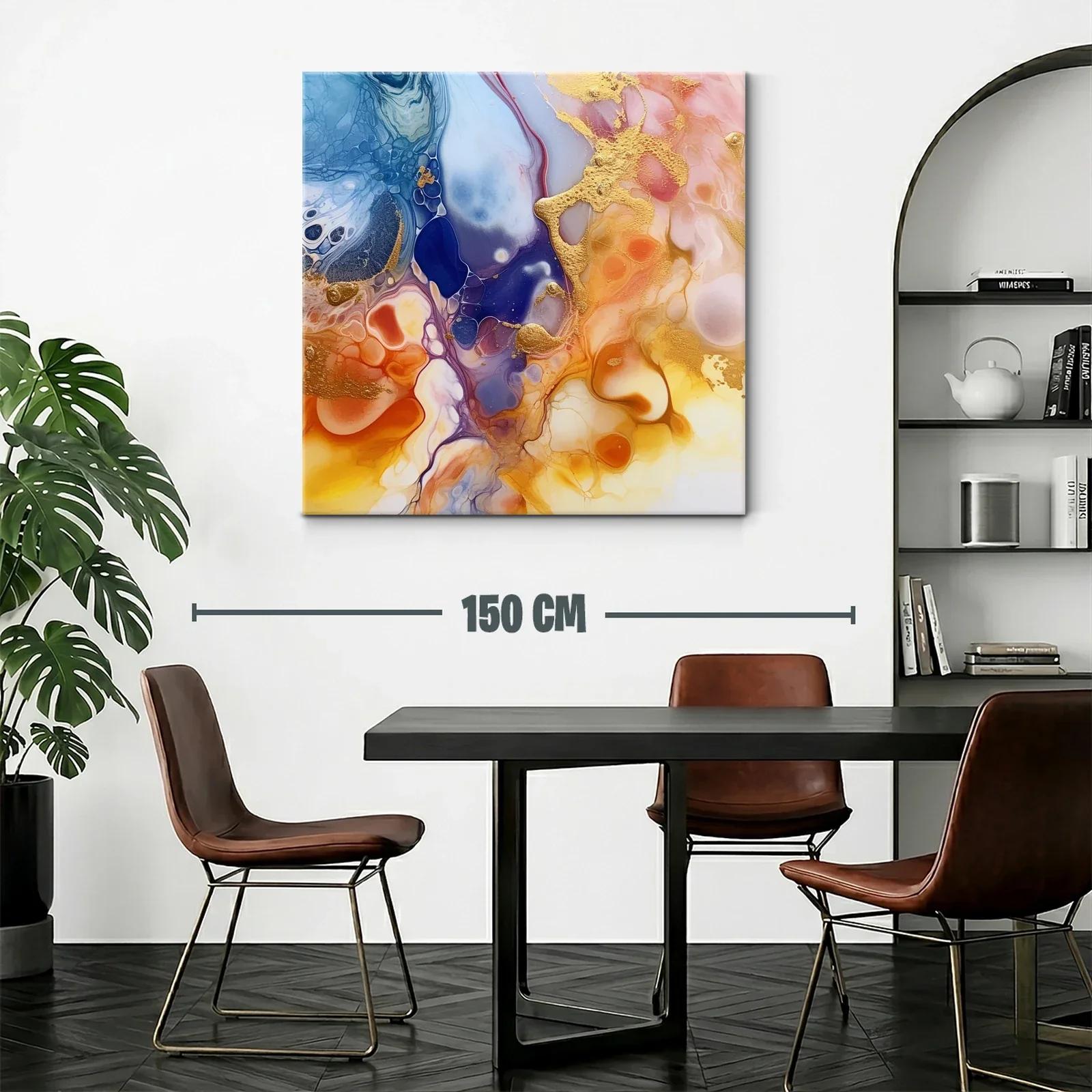 Cuadro abstracto con tonos cálidos y detalles dorados — miniatura 2