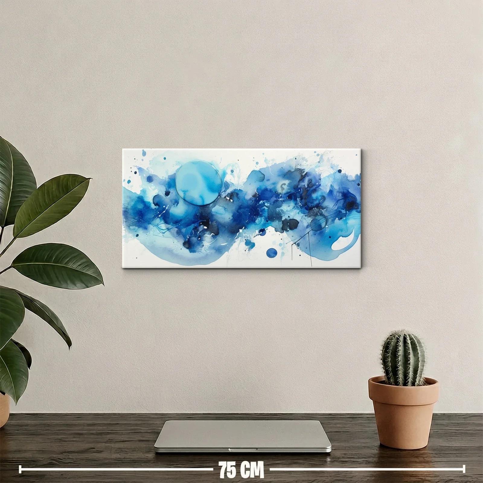 Cuadro abstracto en azul con círculos superpuestos — miniatura 2
