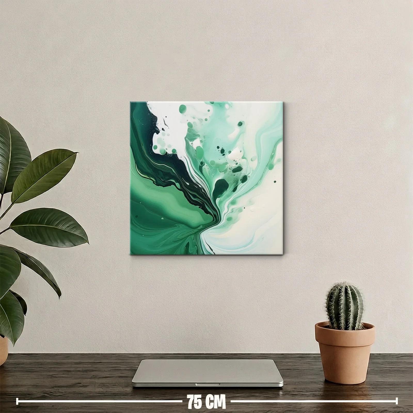 Cuadro abstracto con tonos verdes y blancos fluidos — miniatura 2