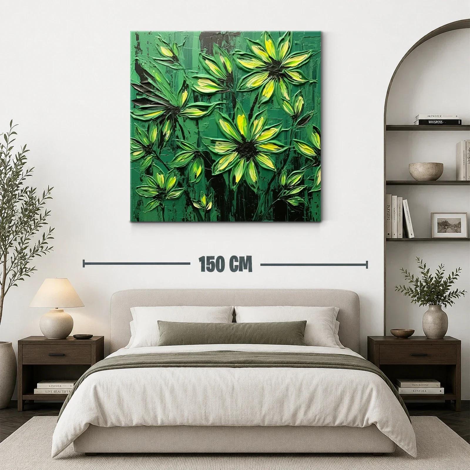 Cuadro floral con vibrantes tonos verdes y amarillos — miniatura 3