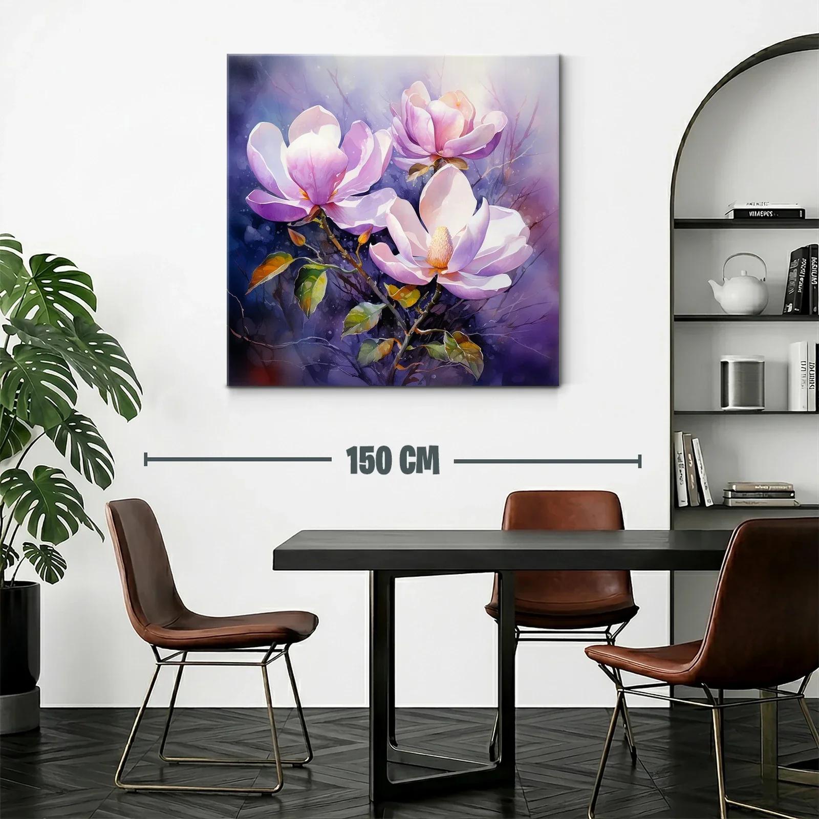 Cuadro con flores de magnolia en tonos lilas y verdes — miniatura 2
