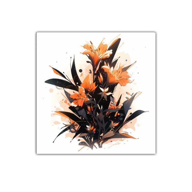 Flores en tonos cálidos con contrastes oscuros y dinamismo