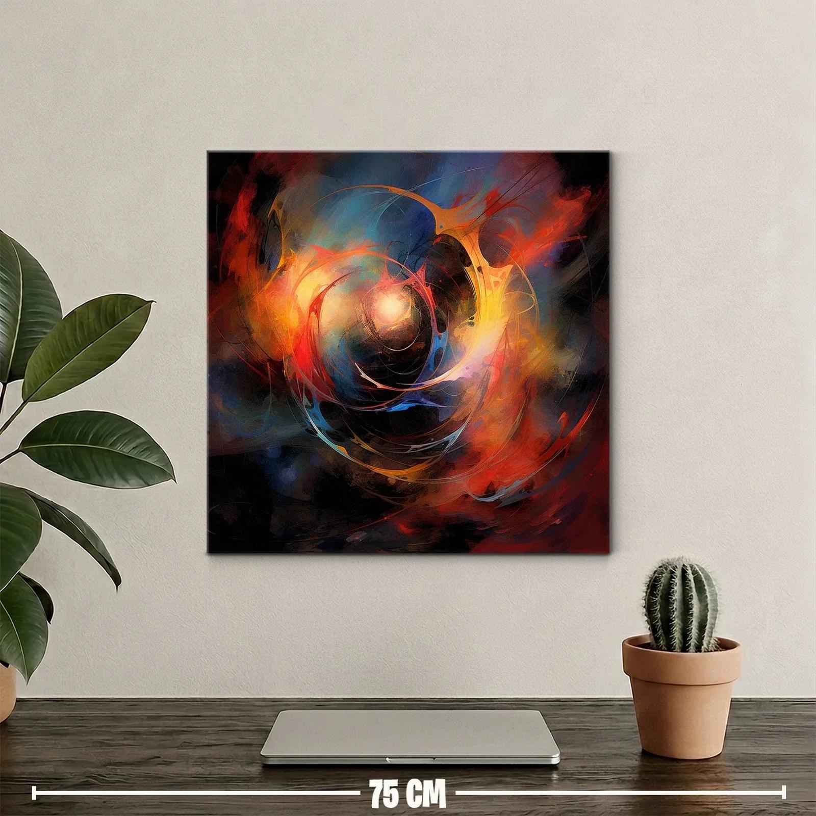 Cuadro abstracto vibrante con tonos cálidos y fríos en contraste — miniatura 2