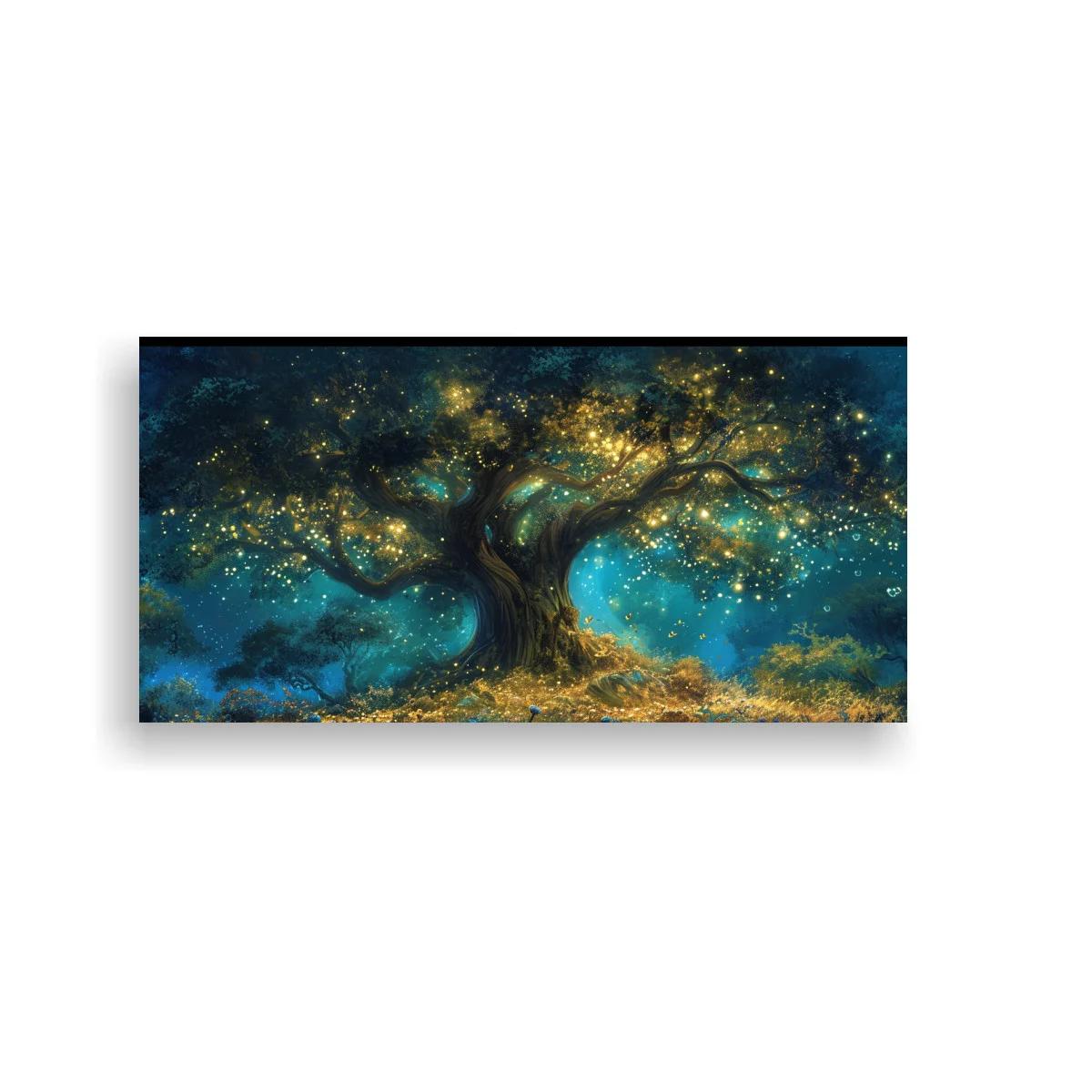 Cuadro Árbol de la Vida con resplandor turquesa y dorado