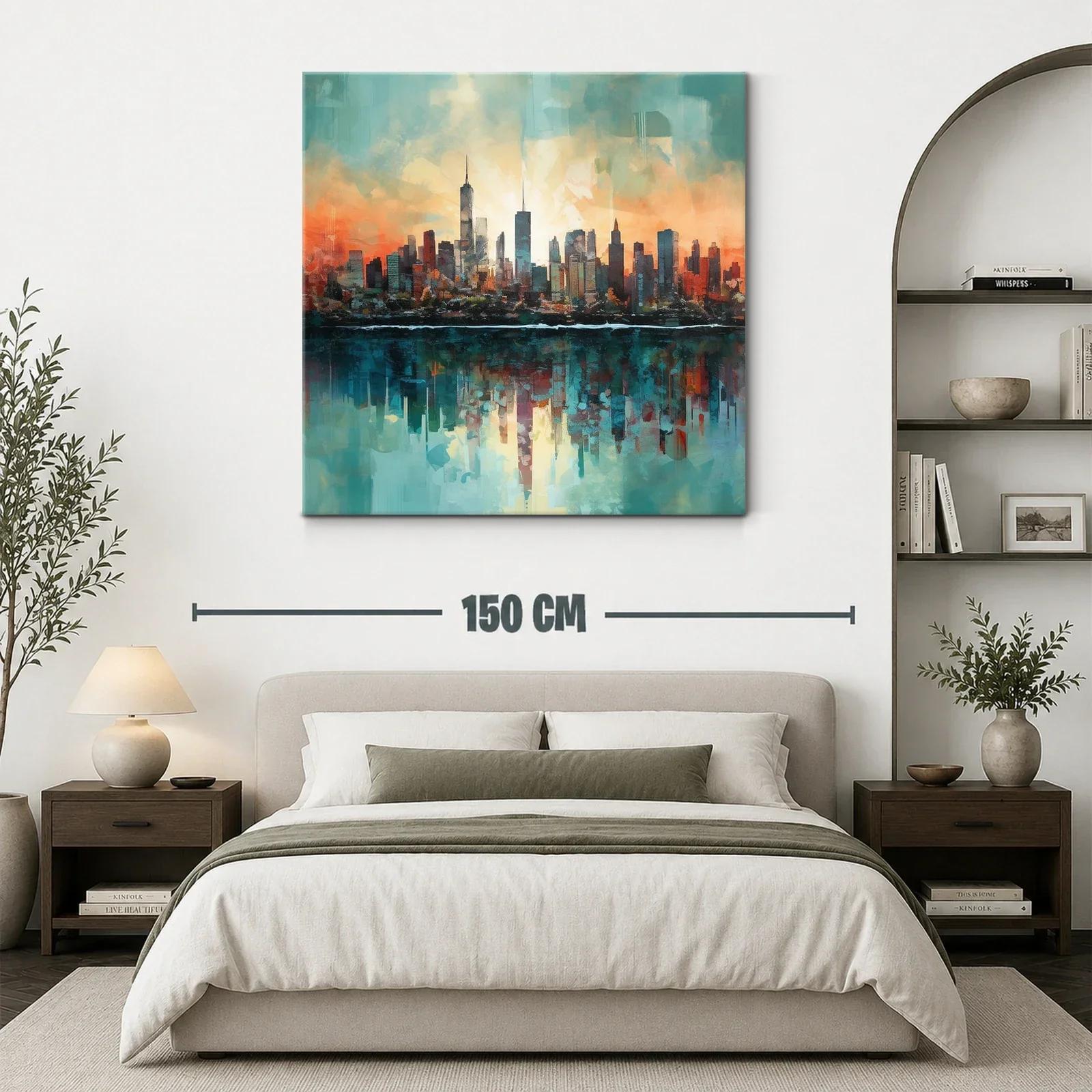 Ciudad al Amanecer con Reflejos en el Agua — miniatura 3