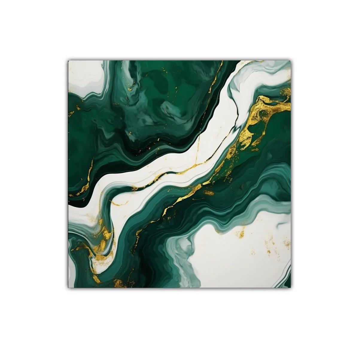 Cuadro abstracto con tonos verdes y detalles dorados