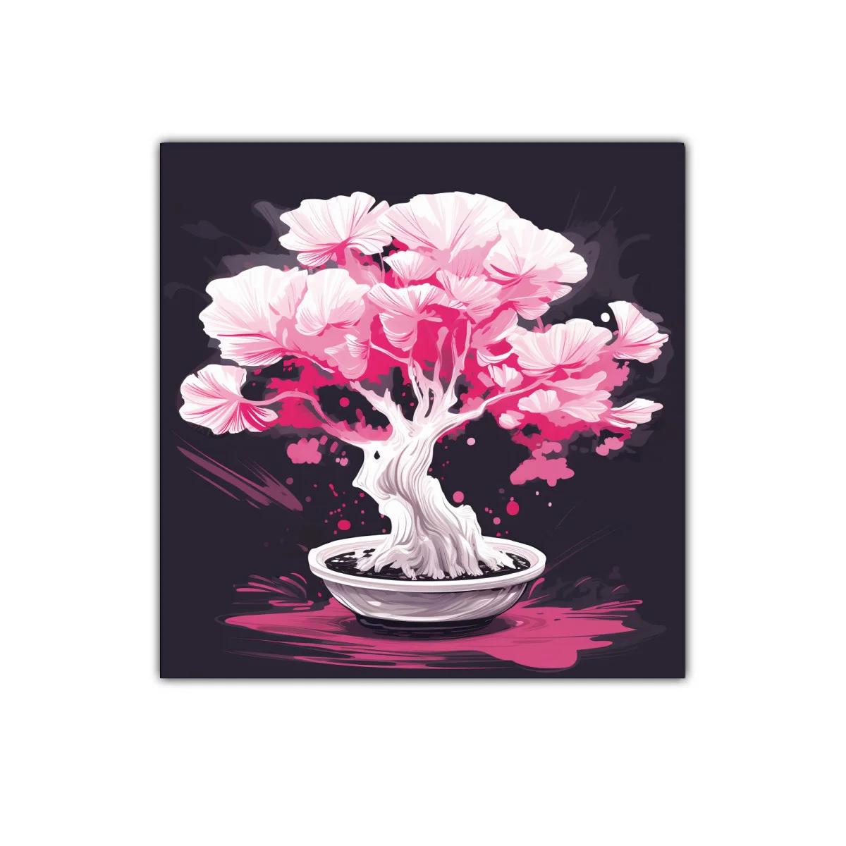 Bonsái en flor con tonos rosas vibrantes y fondo oscuro — imagen principal