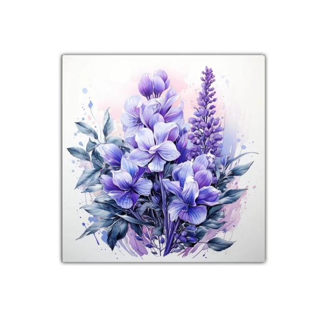 Cuadro decorativo con ramo floral en tonos violetas y lilas