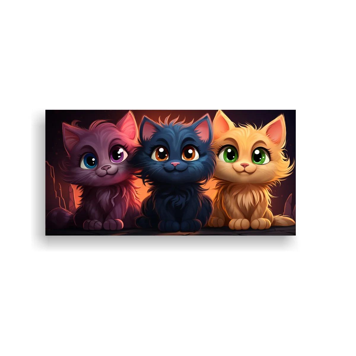 Cuadro tres gatitos mirando al frente con fondo cálido