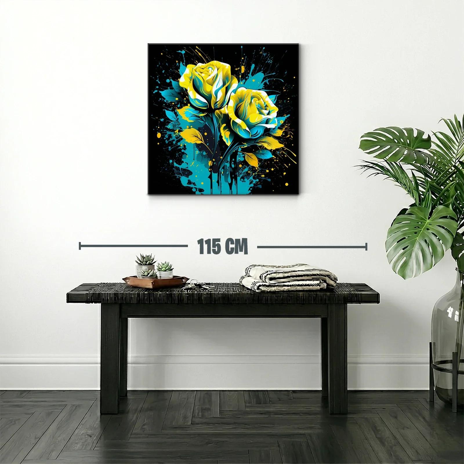 Rosas vibrantes en azul y amarillo sobre fondo oscuro — miniatura 2