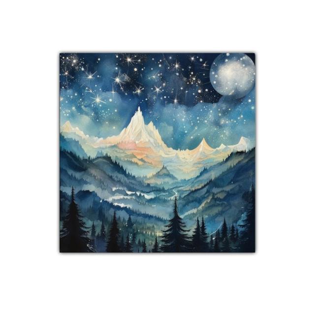 Paisaje nocturno con montañas y cielo estrellado brillante