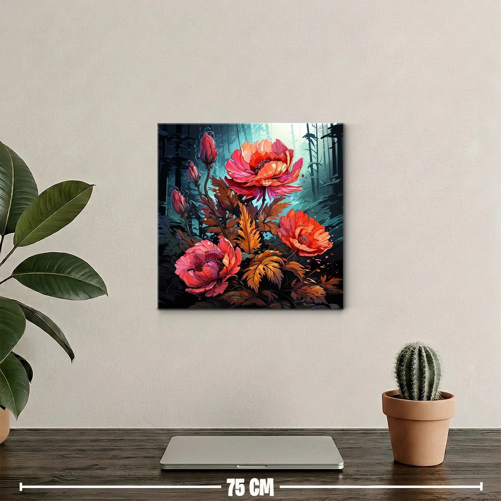 Flores vibrantes en contraste con bosque nocturno — miniatura 2