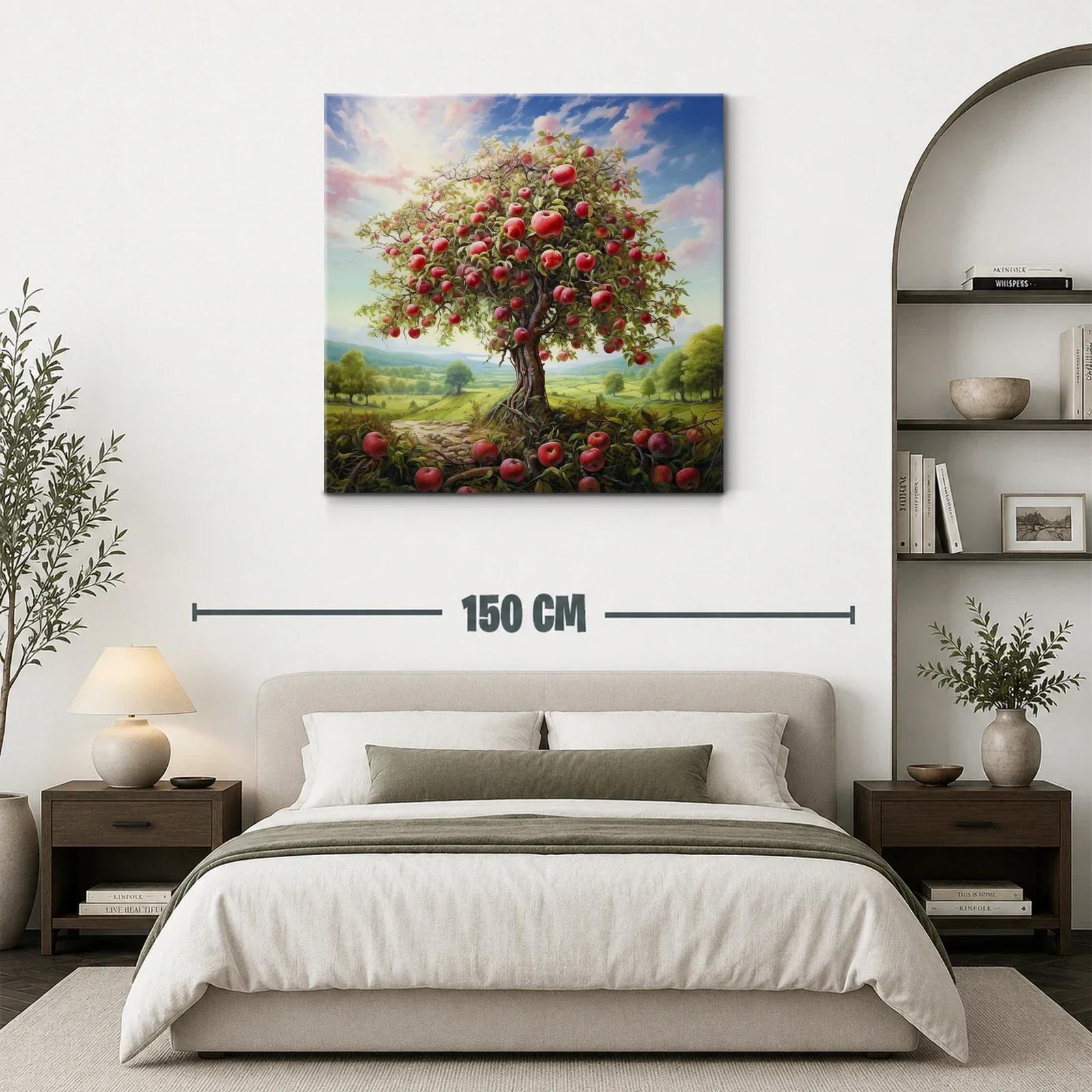 Árbol frutal cargado de manzanas en paisaje campestre — miniatura 3