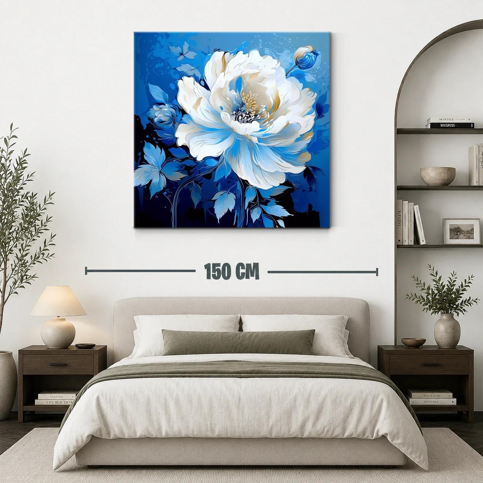 Flor blanca sobre fondo azul intenso con toque elegante — miniatura 3