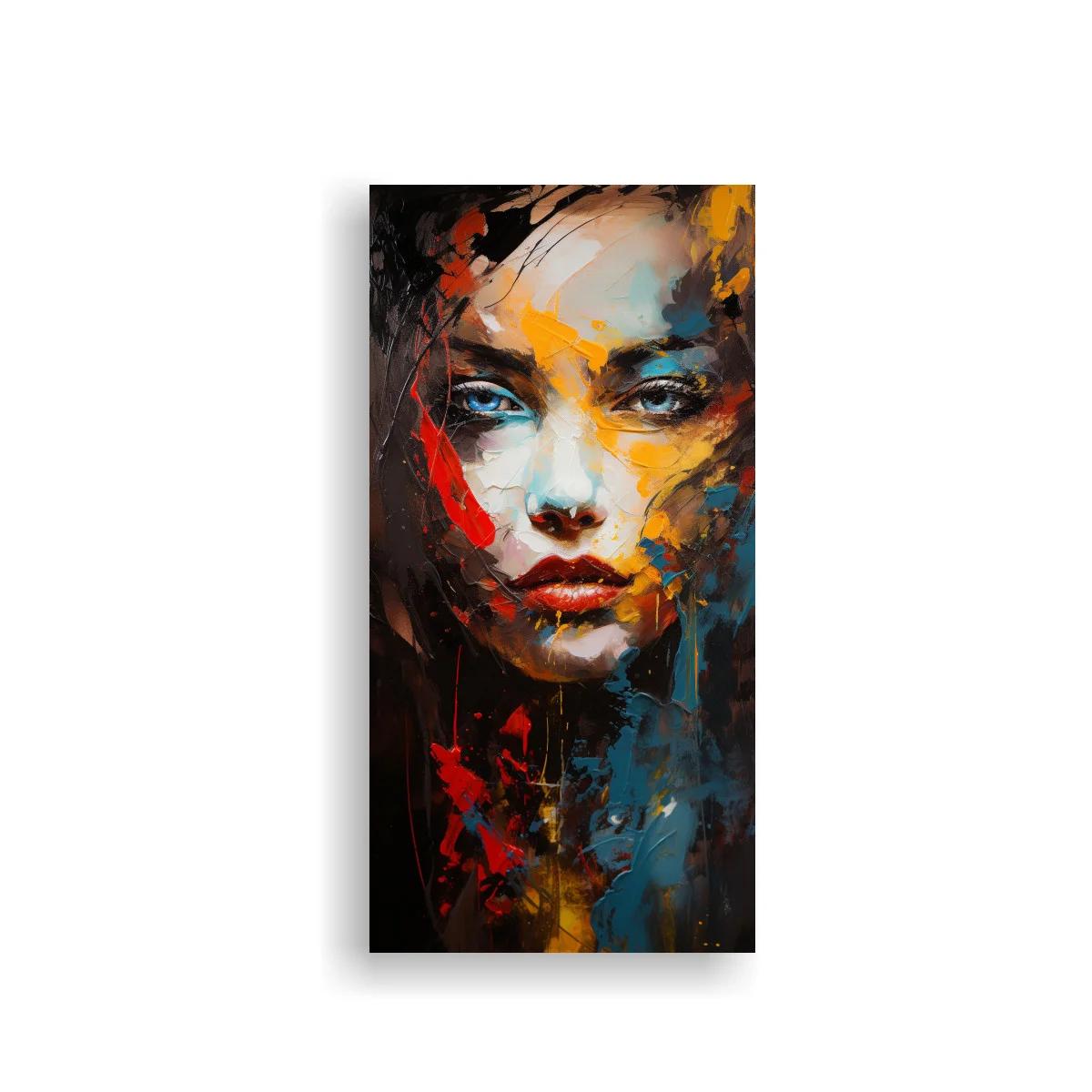 Cuadro rostro de mujer con mirada frontal y pinceladas intensas