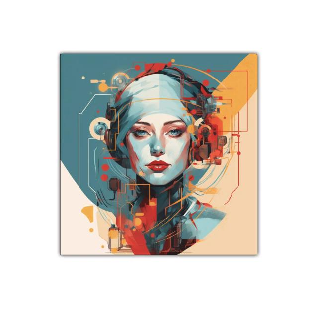 Retrato moderno con paleta vibrante y detalles futuristas