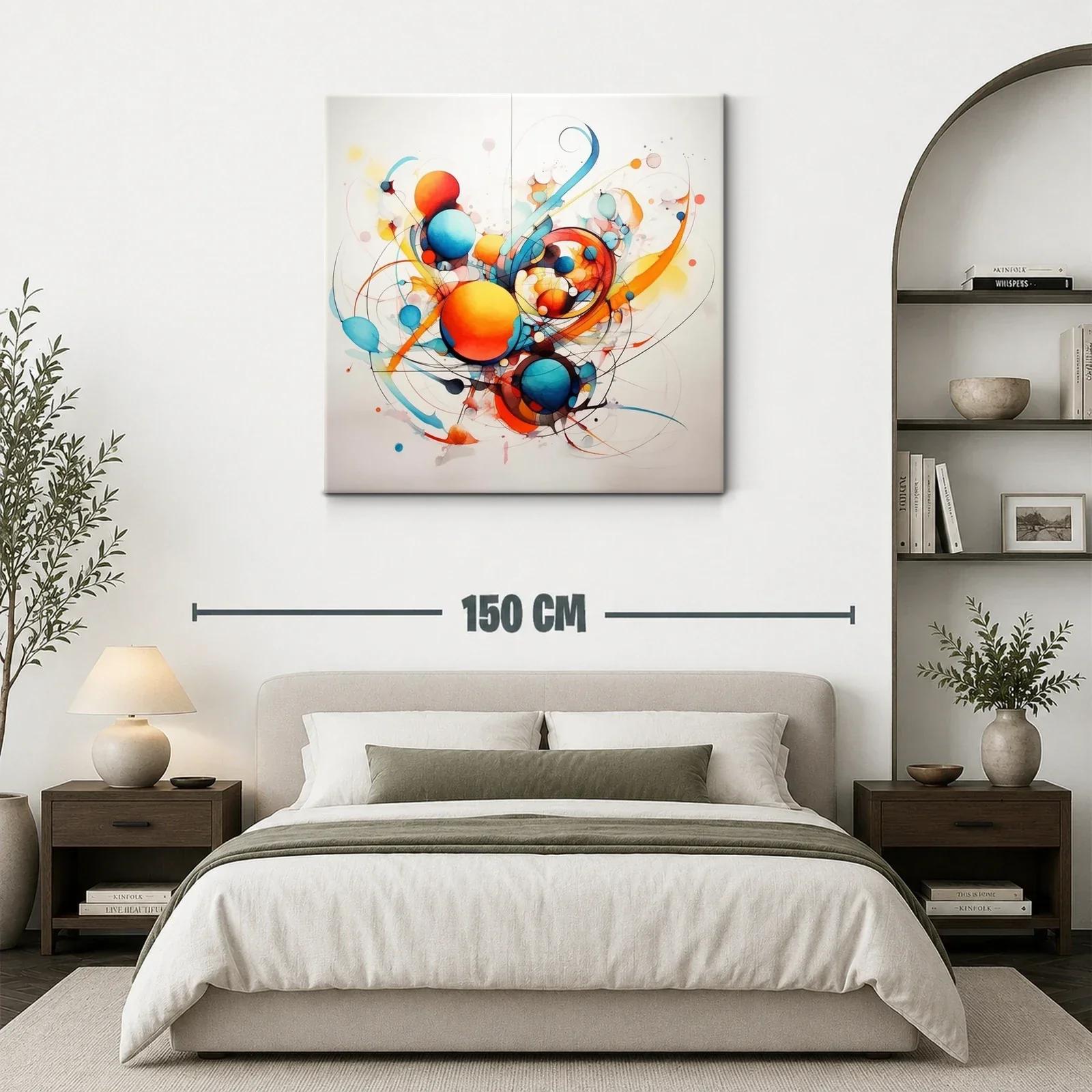 Cuadro Abstracto con Esferas en Tonos Cálidos y Fríos — miniatura 3