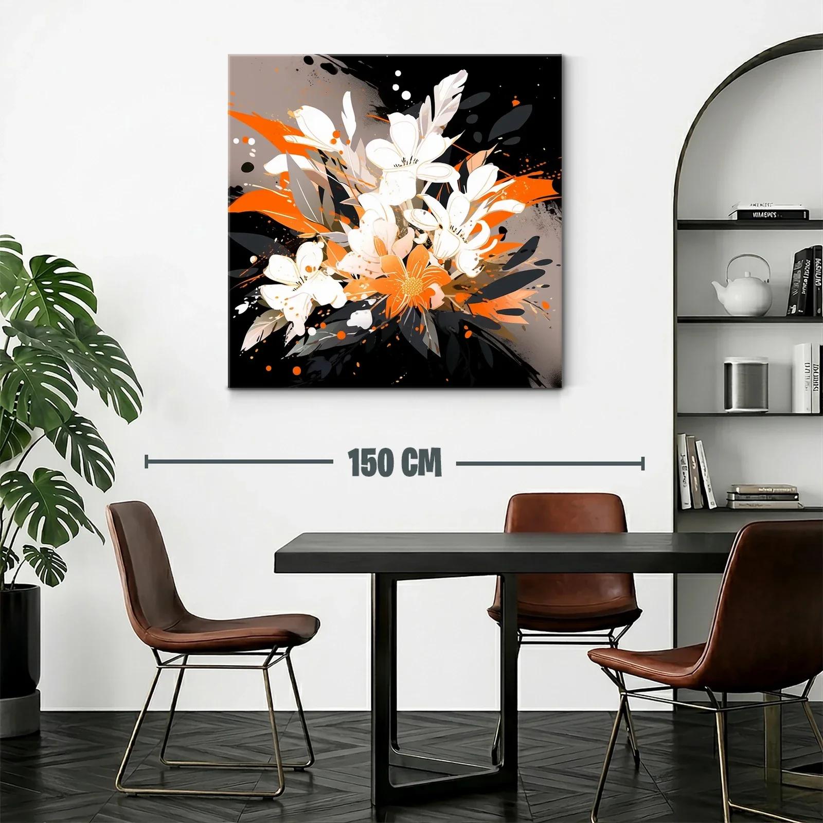 Cuadro moderno con ramo floral en tonos naranjas y negros — miniatura 2