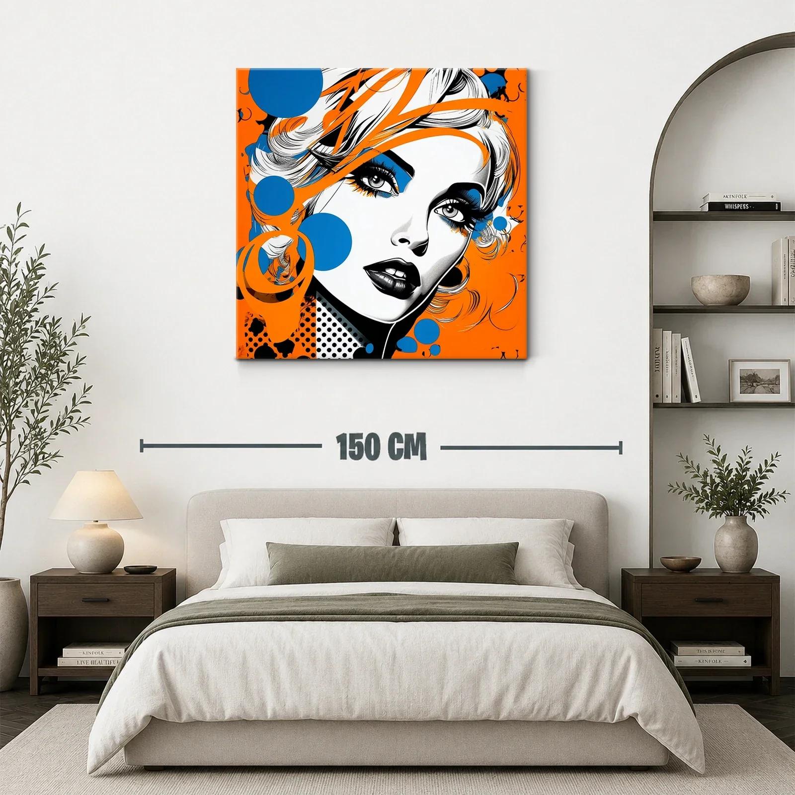 Retrato pop art femenino en vibrantes tonos naranja y azul — miniatura 3