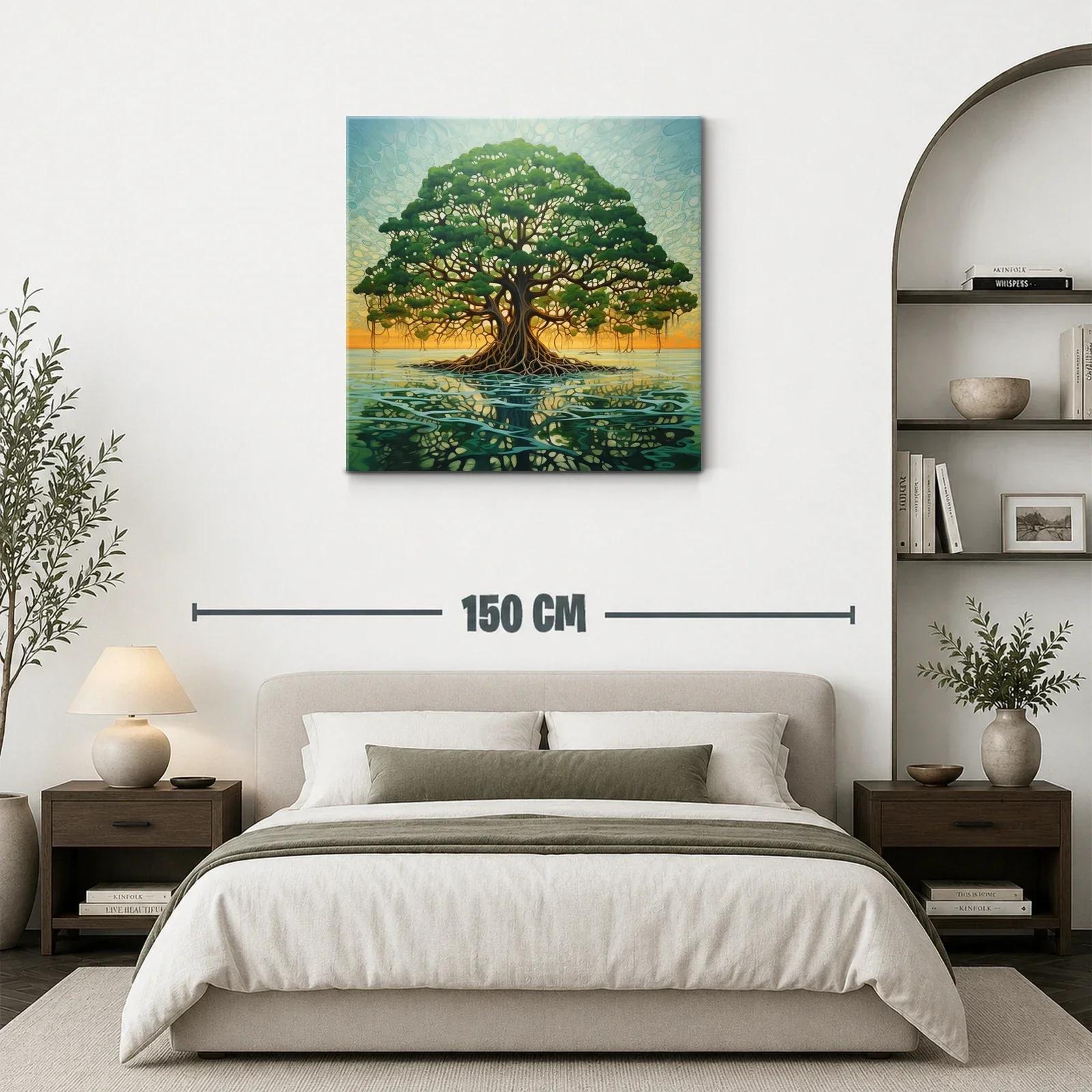 Esplendoroso árbol sobre aguas en luz cálida del atardecer — miniatura 3