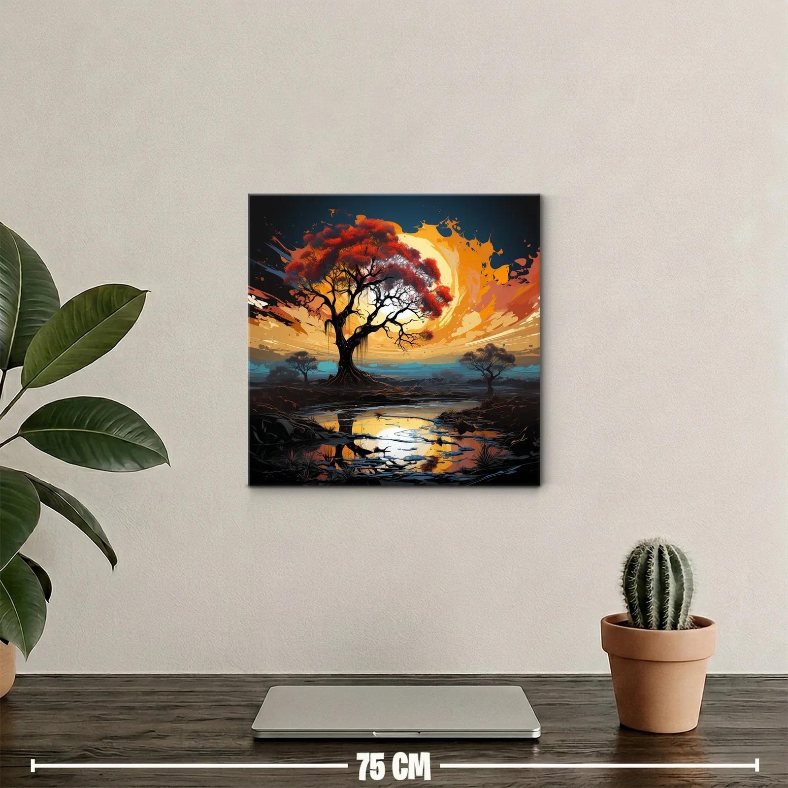 Atardecer vibrante con árbol y reflejo en estanque — miniatura 2