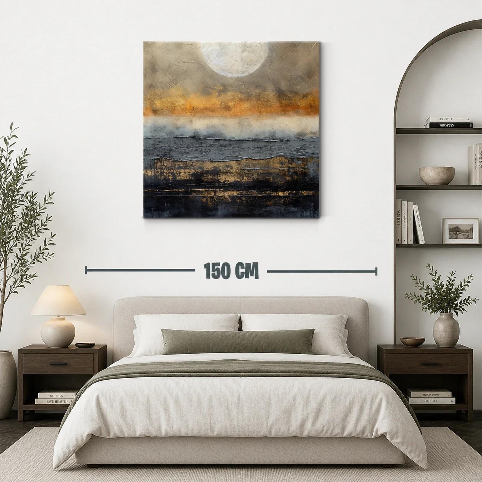 Cuadro abstracto con luna y tonos cálidos y oscuros — miniatura 3